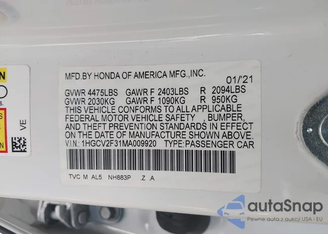 1HGCV2F31MA009920: 43521808