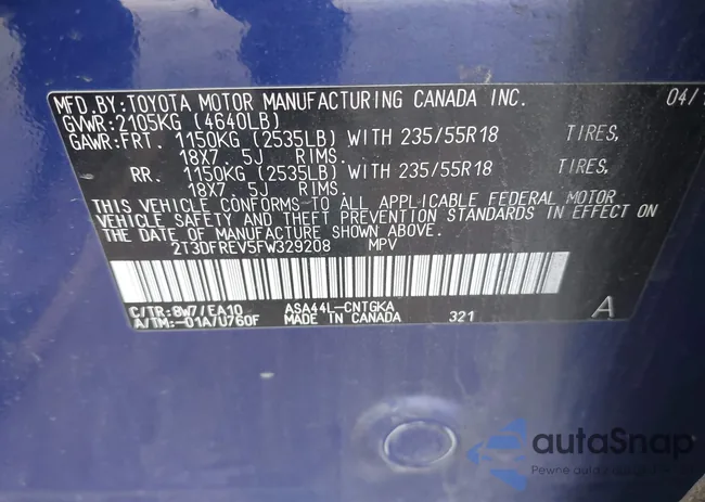 2T3DFREV5FW329208: 43521103