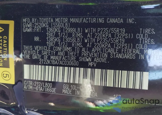 2T2ZK1BA7AC030600: 43522530