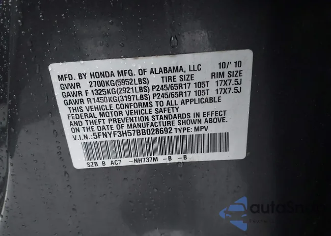 5FNYF3H57BB028692: 43522611