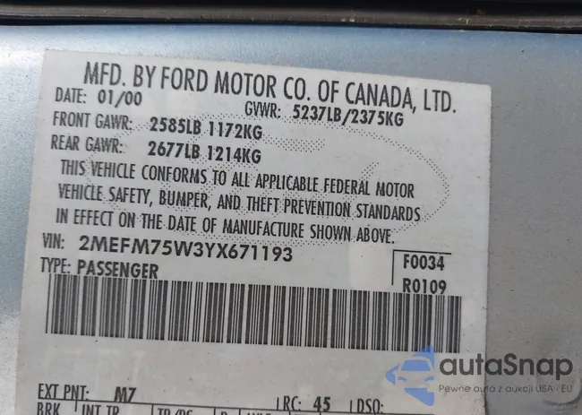 2MEFM75W3YX671193: 43522657