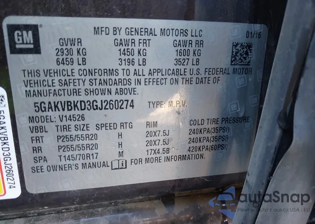 5GAKVBKD3GJ260274: 43522713