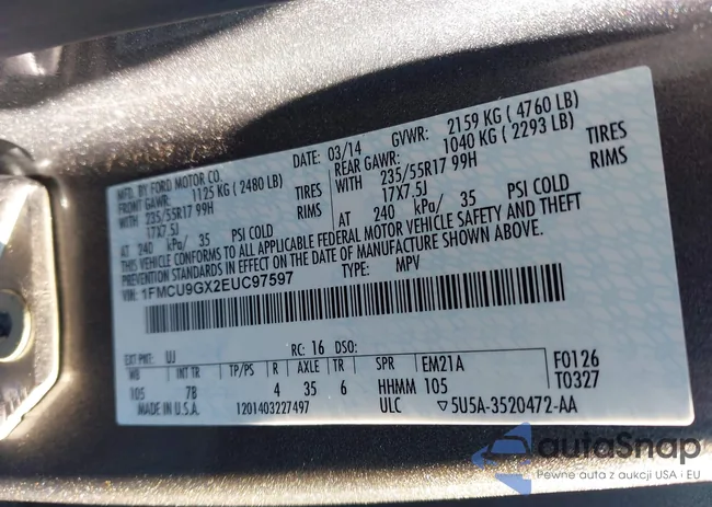 1FMCU9GX2EUC97597: 43522025