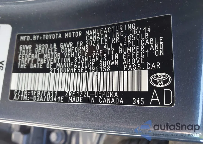 2T1BURHE5EC196158: 43522202