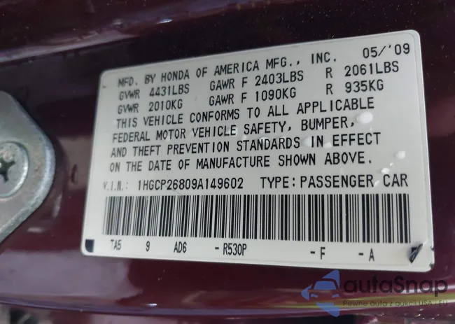 1HGCP26809A149602: 43523787