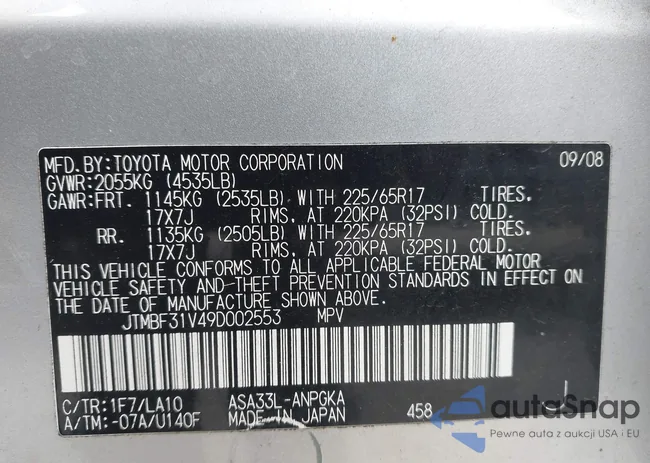 JTMBF31V49D002553: 43523831