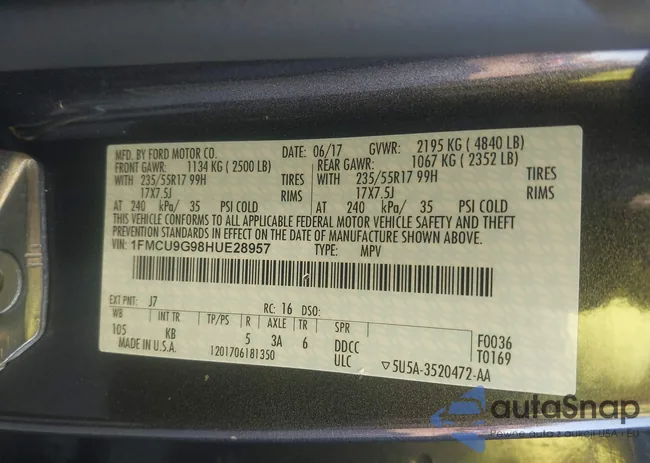 1FMCU9G98HUE28957: 43524526