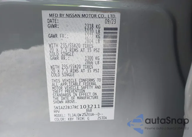 5N1AZ2BJ7RC103211: 43524746