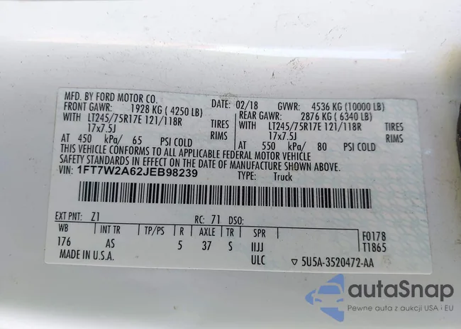 1FT7W2A62JEB98239: 43524825