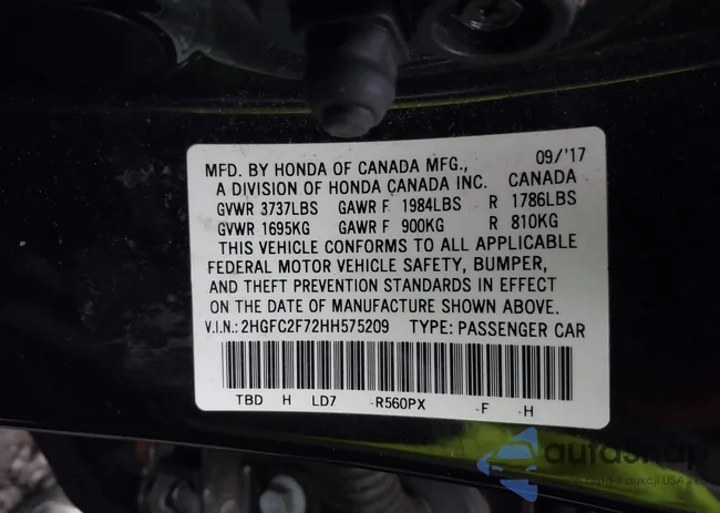 2HGFC2F72HH575209: 43524989