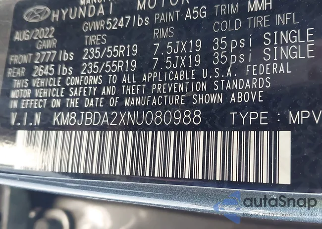 KM8JBDA2XNU080988: 43524123