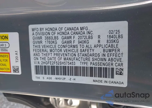 2HGFE2F52SH575453: 43524183