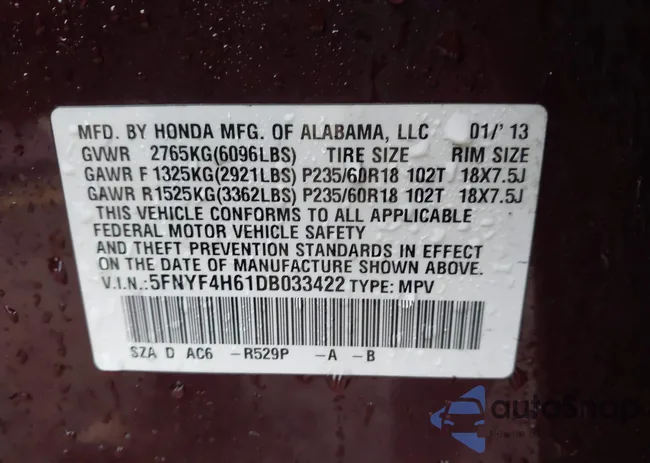 5FNYF4H61DB033422: 43524244