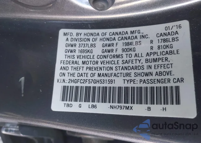 2HGFC2F57GH531591: 43525422