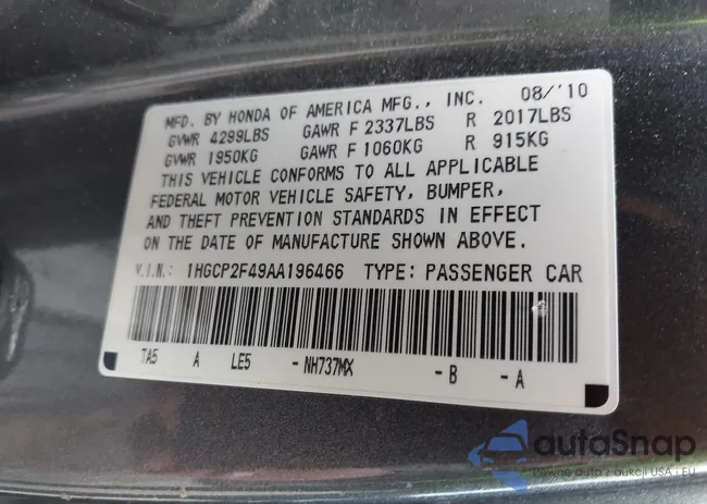 1HGCP2F49AA196466: 43525432