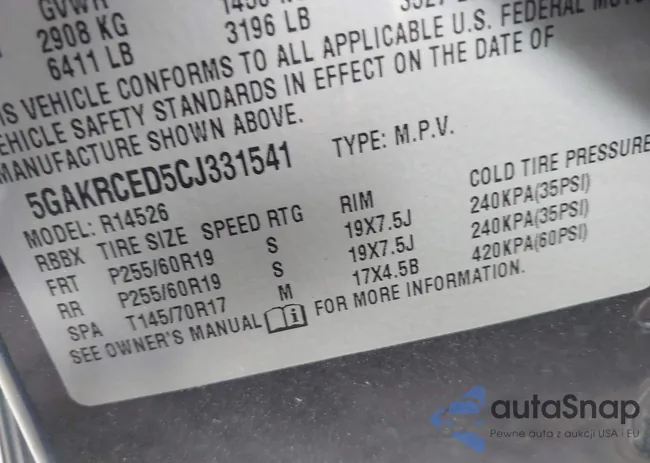 5GAKRCED5CJ331541: 43525463