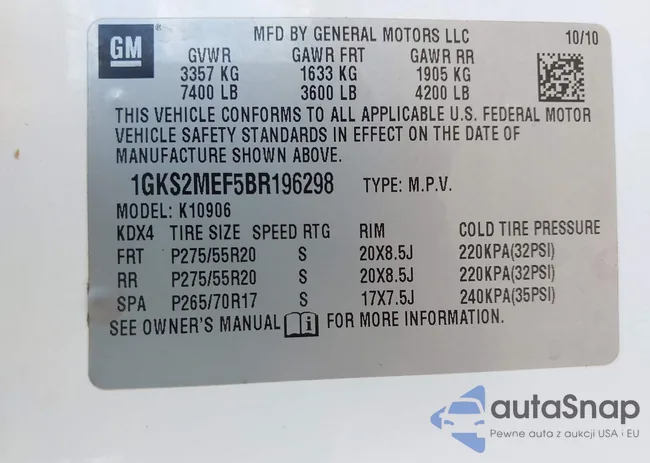 1GKS2MEF5BR196298: 43525523