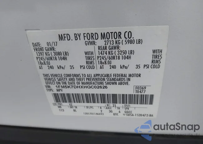 1FM5K7DHXHGC02626: 43525552