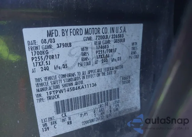 1FTPW14584KA11136: 43525635