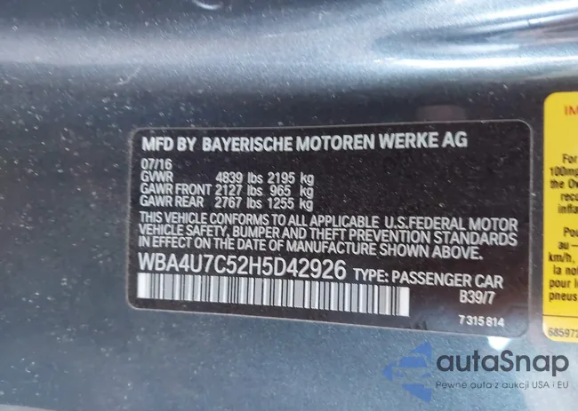 WBA4U7C52H5D42926: 43525709