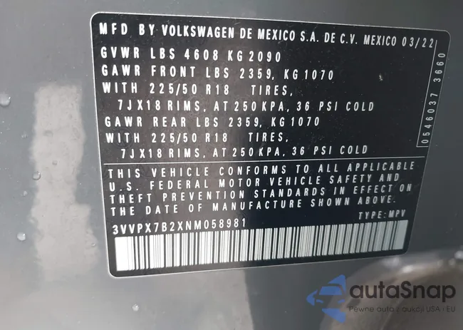 3VVPX7B2XNM058981: 43525843