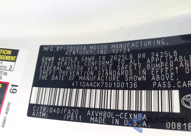 4T1DAACK7SU100136: 43525046