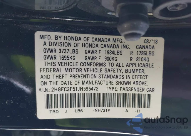 2HGFC2F51JH595472: 43525100