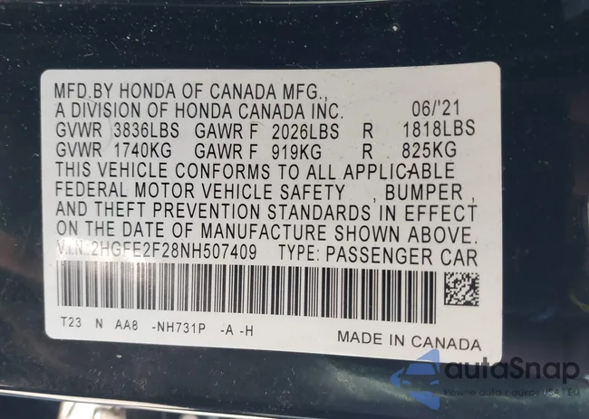 2HGFE2F28NH507409: 43525320