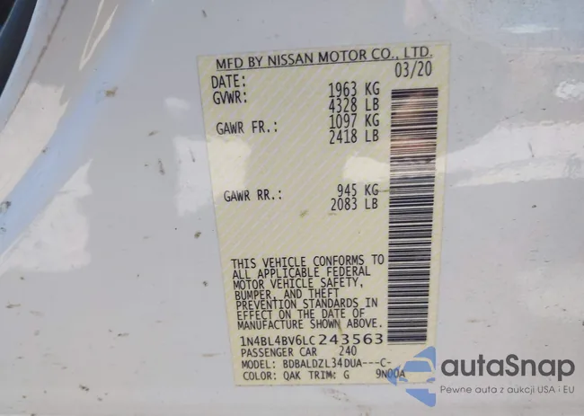 1N4BL4BV6LC243563: 43525331