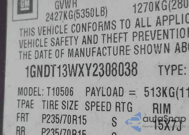 1GNDT13WXY2308038: 43525363