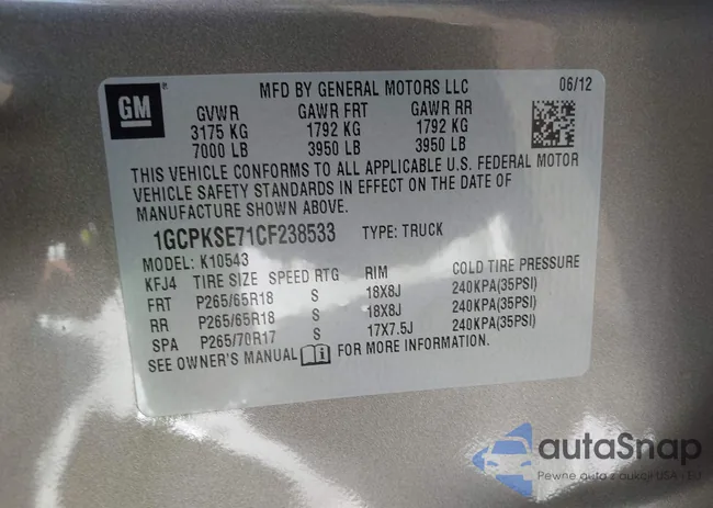 1GCPKSE71CF238533: 43526817