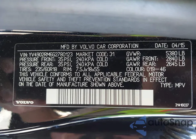 YV4902RM6G2780123: 43526855