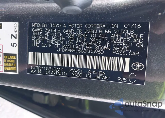 JTDKARFU5G3003960: 43526020