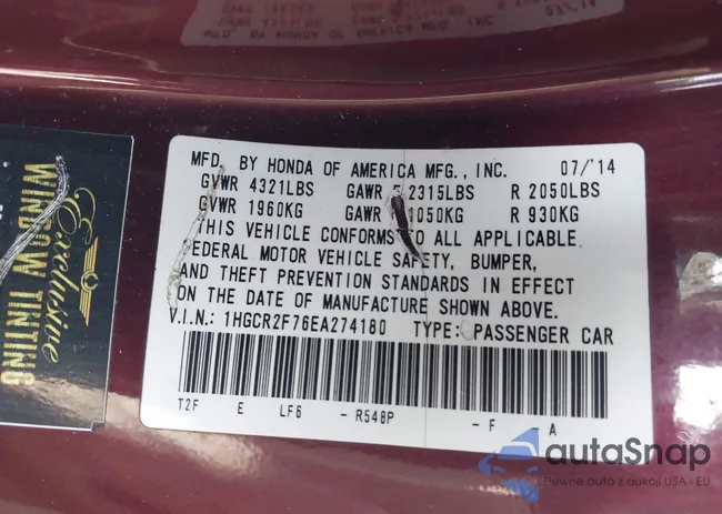 1HGCR2F76EA274180: 43526023