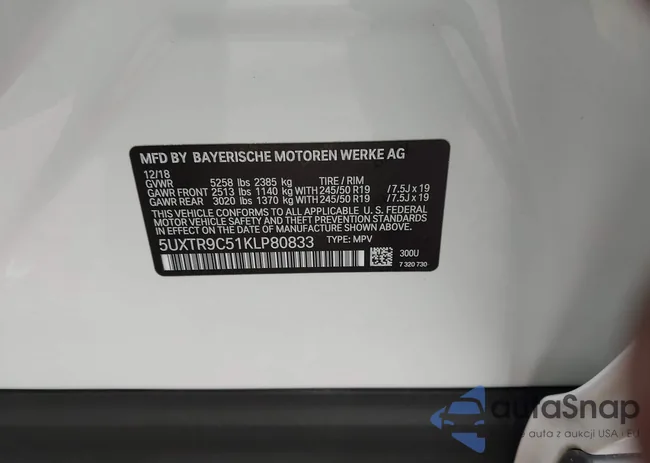 5UXTR9C51KLP80833: 43526178