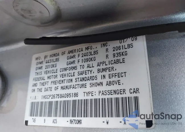 1HGCP26759A095186: 43527419