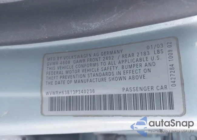 WVWRH63B13P340236: 43527433