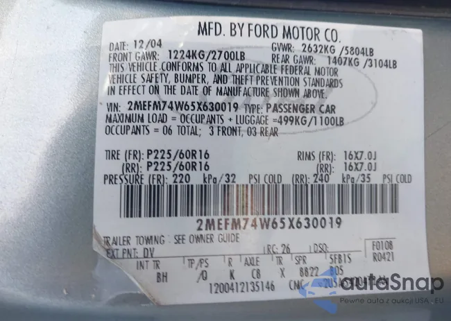 2MEFM74W65X630019: 43527624