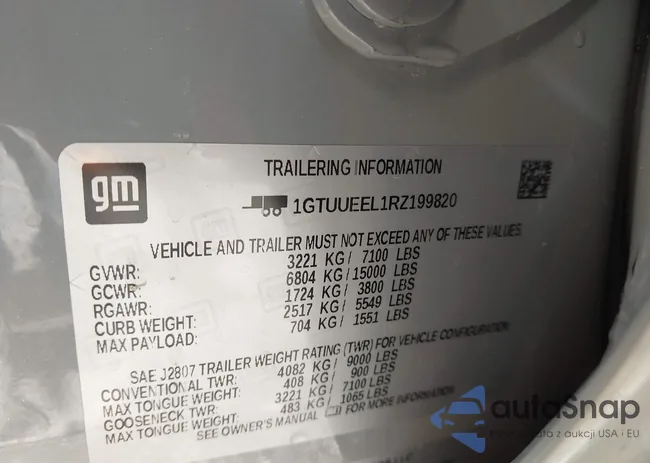 1GTUUEEL1RZ199820: 43527634