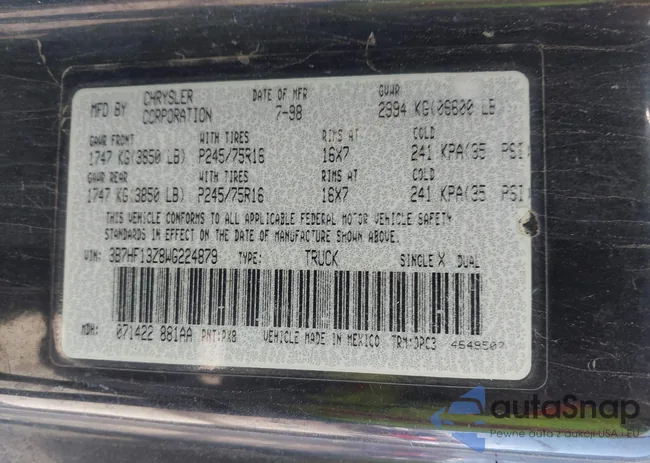 3B7HF13Z8WG224879: 43527639