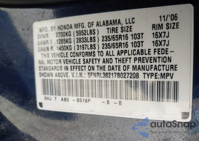 5FNRL38217B027208: 43527659