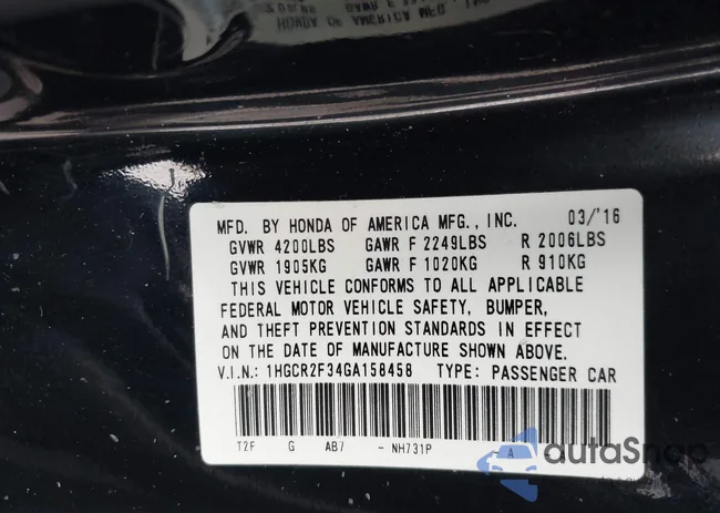 1HGCR2F34GA158458: 43527710