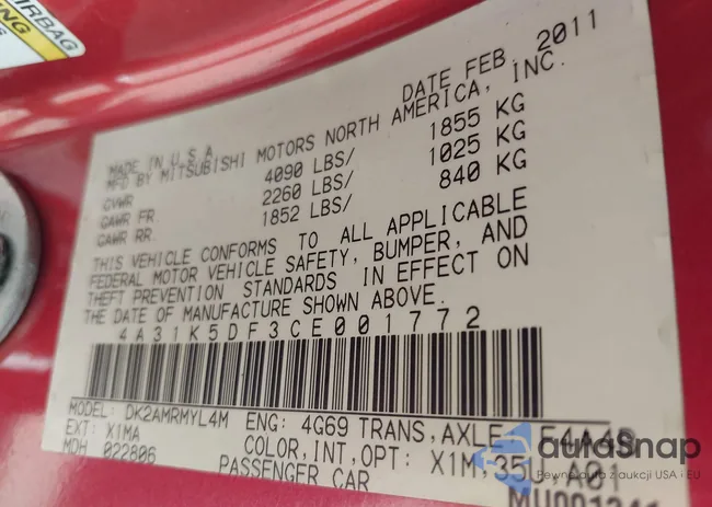 4A31K5DF3CE001772: 43527725