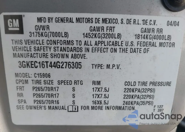 3GKEC16T44G276305: 43527781