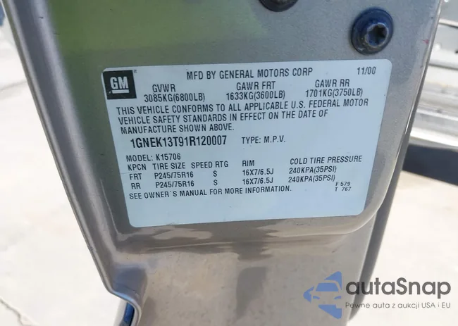 1GNEK13T91R120007: 43527994