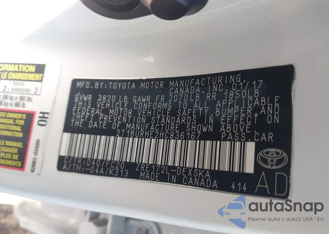 2T1BURHE2HC836167: 43527085