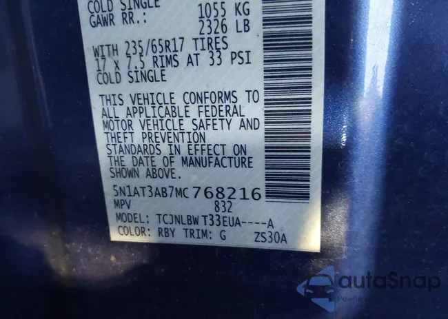 5N1AT3AB7MC768216: 43528542