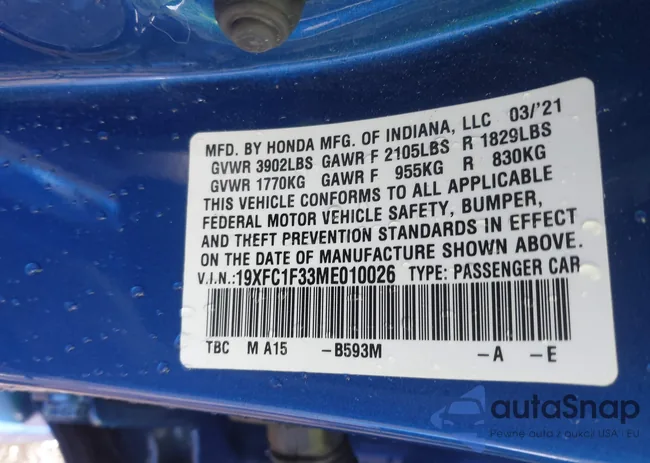 19XFC1F33ME010026: 43528646