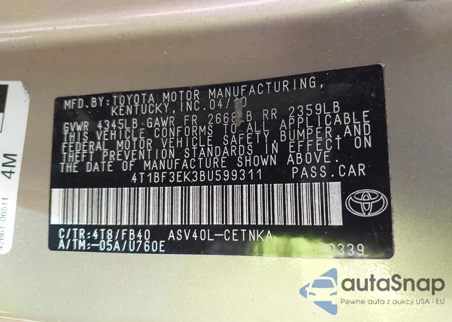 4T1BF3EK3BU599311: 43529519