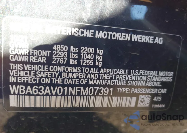 WBA63AV01NFM07391: 43529567